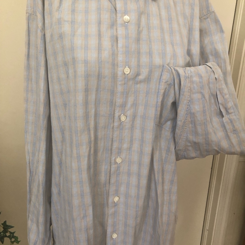 Ermenegildo Zegna Beige Blue Plaid Pocket Button Down Casual or Dress Shirt XL